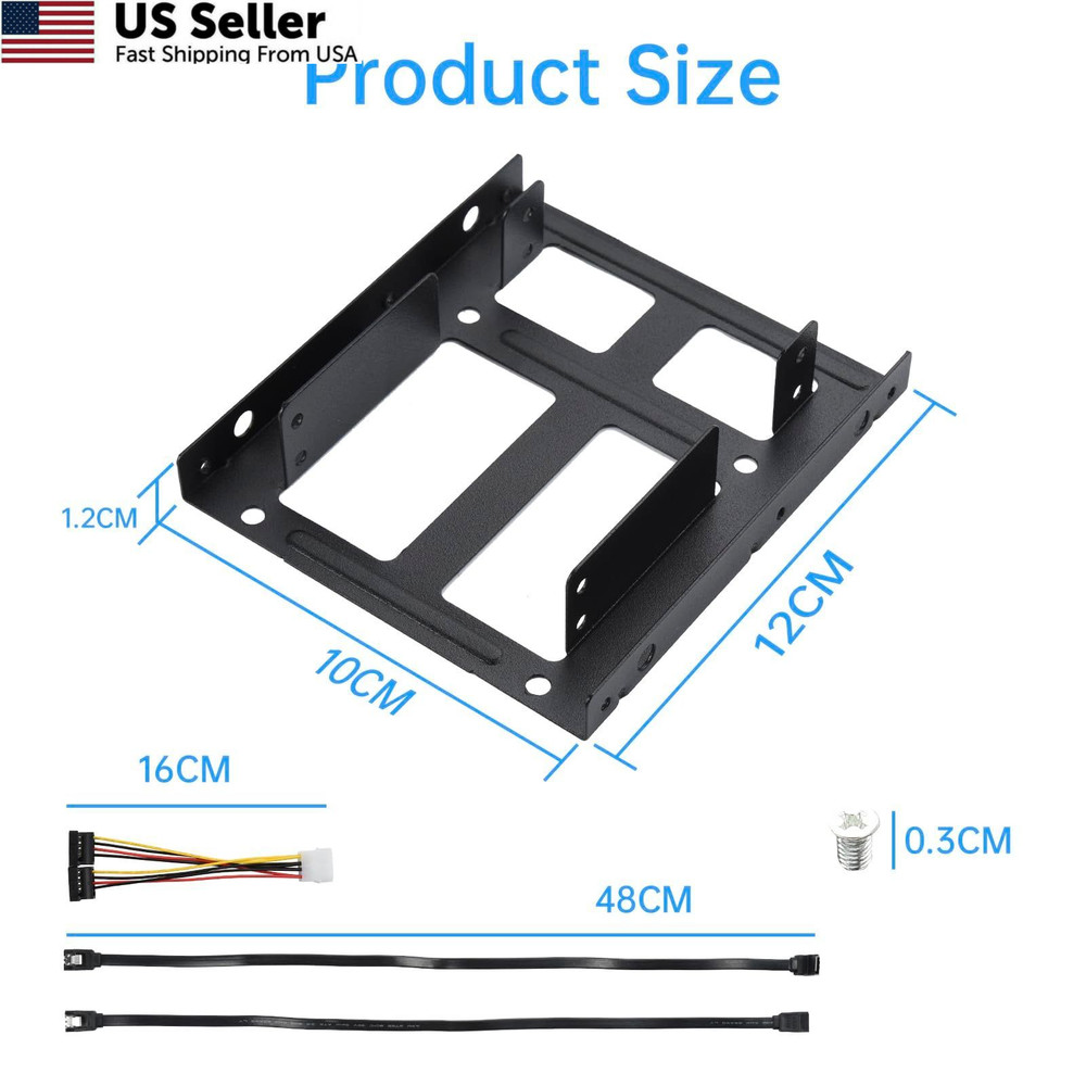 2 Pack Double-Deck SSD Mounting Bracket Adapter 2.5" to 3.5" Hard Black