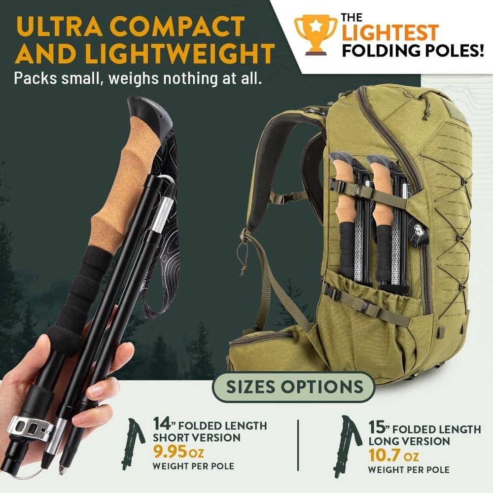 Compact 9.95 oz Hiking Poles - Adjustable Handle for 5'9" and Smaller