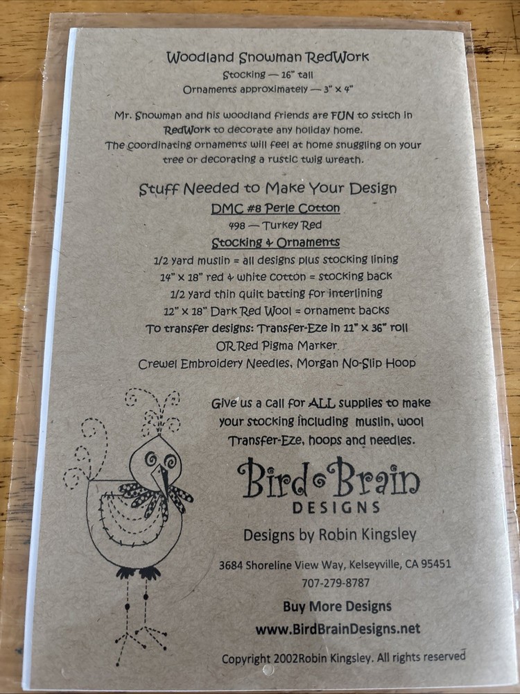 WOODLAND SNOWMAN REDWORK PATTERN-BIRD BRAIN DESIGNS