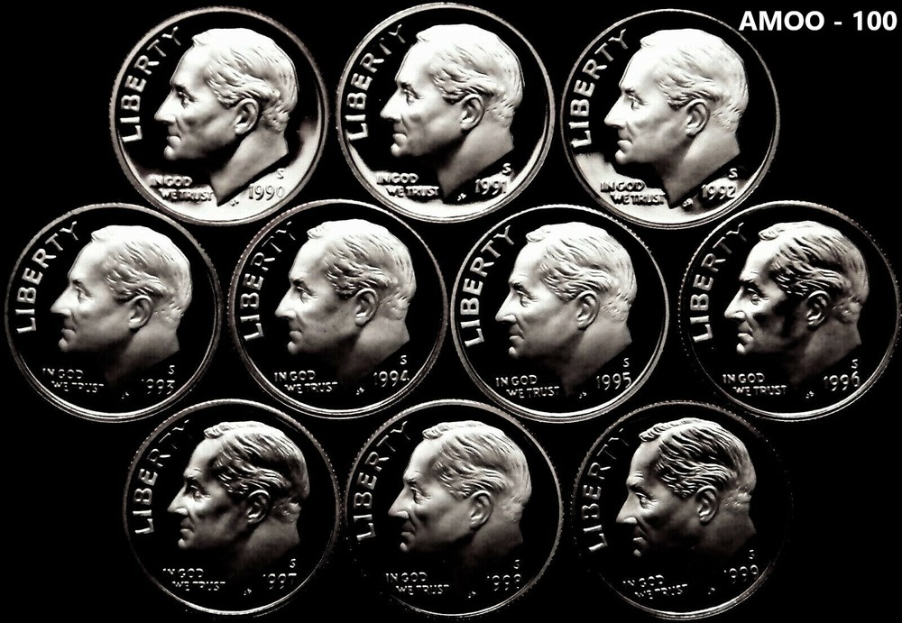 1990 - 1999 S Proof Clad Roosevelt Dime 10 Coins