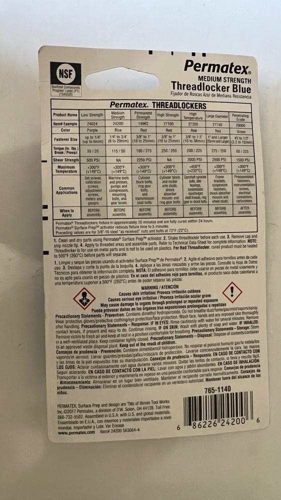 Permatex 24200 Medium Strength Threadlocker Blue 6 ml