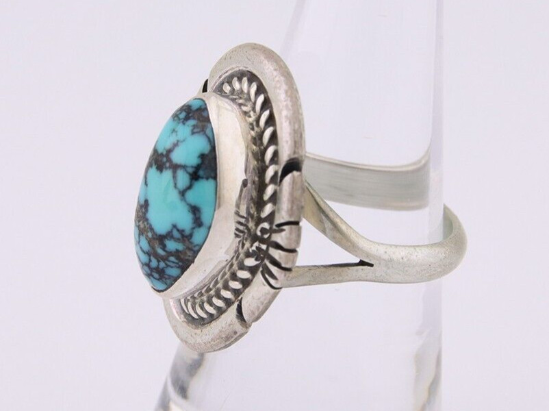 Navajo Ring 925 Silver Spiderweb Turquoise Signed Jon McCray C.80's