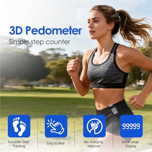 4 Pack Pedometer for Walking, Simple Step Counter 3D Pedometer with Removable