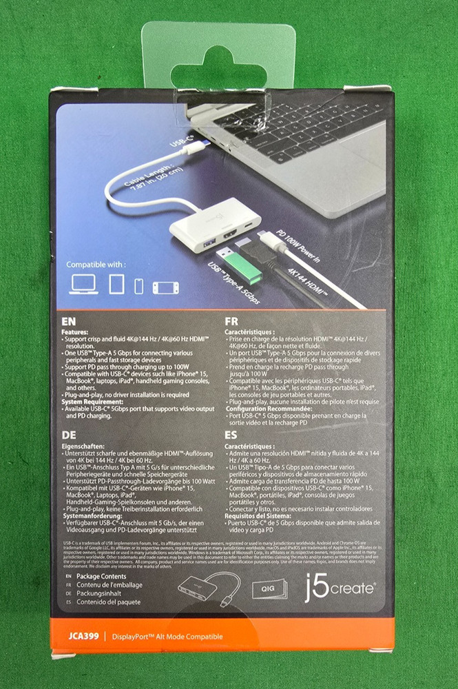 j5 Create USB-C to HDMI JCA399 (D2) with power delivery 100w NEW (e4)