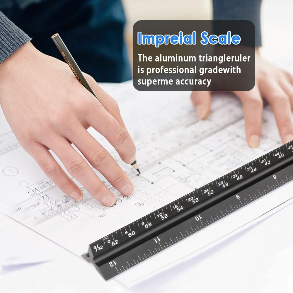 New Architectural Scale Ruler 12" Aluminum Architect Triangular For Students USA