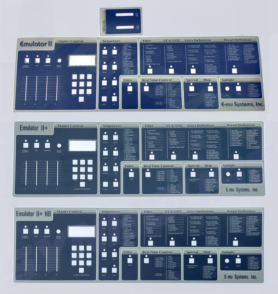 WORLD'S BEST Full Set E-mu Emulator II Replacement Main Control Panel Overlays
