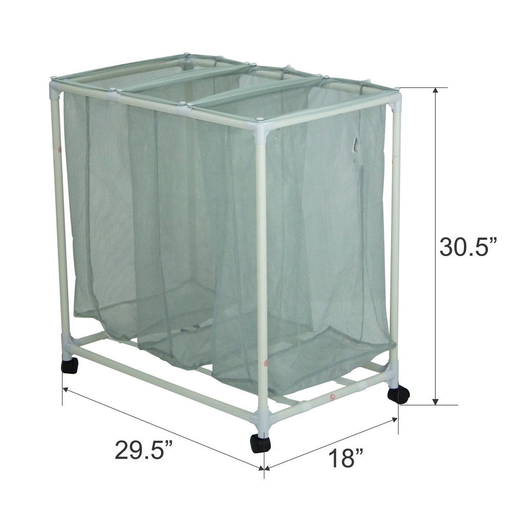 3 Bag Mesh Rolling Sorter Laundry Cart, Soft Silver