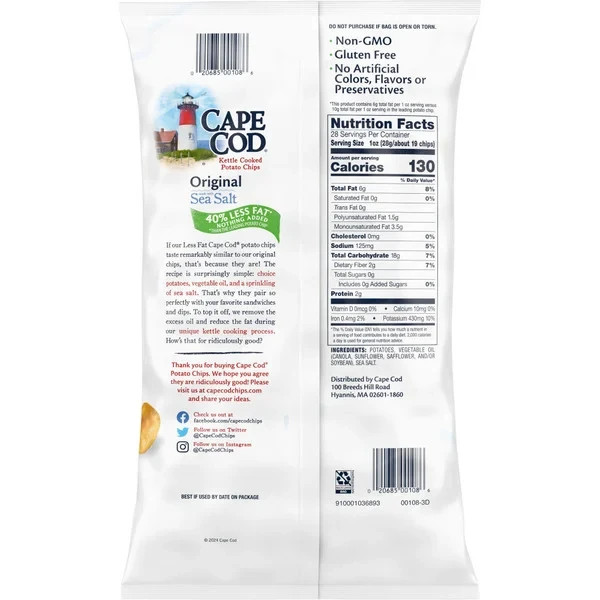 3 Pack Cape Cod Potato Chips, Original Kettle Chips 14 oz Party Size