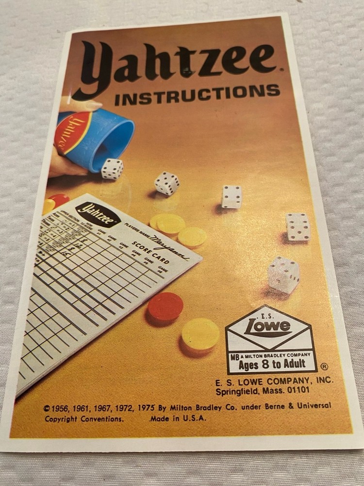 Vintage 1975 Yahtzee Game Milton Bradley - Chips are missing
