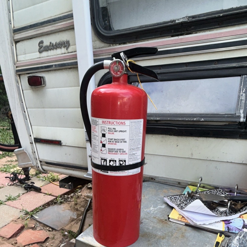Red Fire Extinguisher with Hose & Instruction Label - Fire Extinguishers