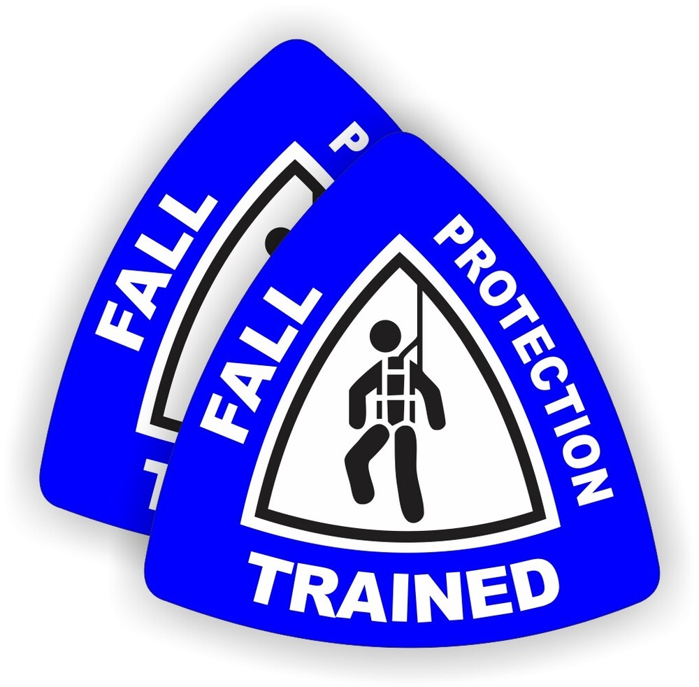 2x Fall Protection Trained Hard Hat Stickers | Safety Harness Helmet Decals