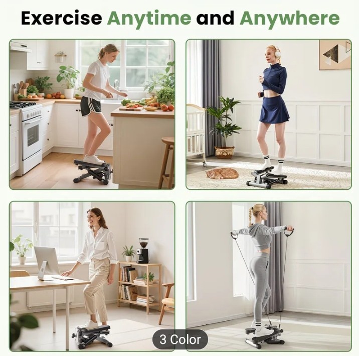 Mini Exercise Stepper with Resistance Bands - Compact Stair Stepper Machine for