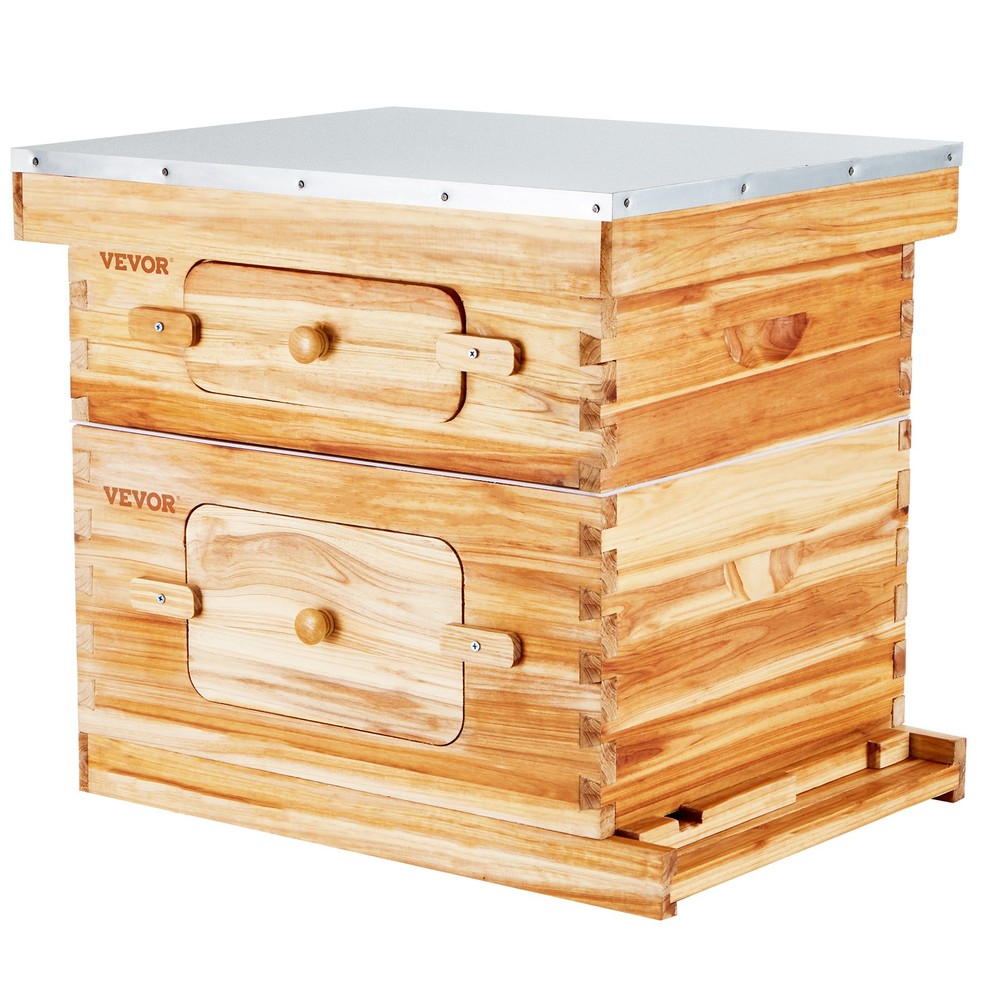 VEVOR Bee Hive Langstroth Kit 10 Deep & 10 Medium Frames with Acrylic Windows