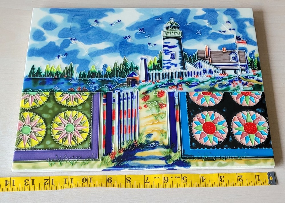 Lighthouse Ceramic Art Tile Wall Art 11x14 Hand Painted