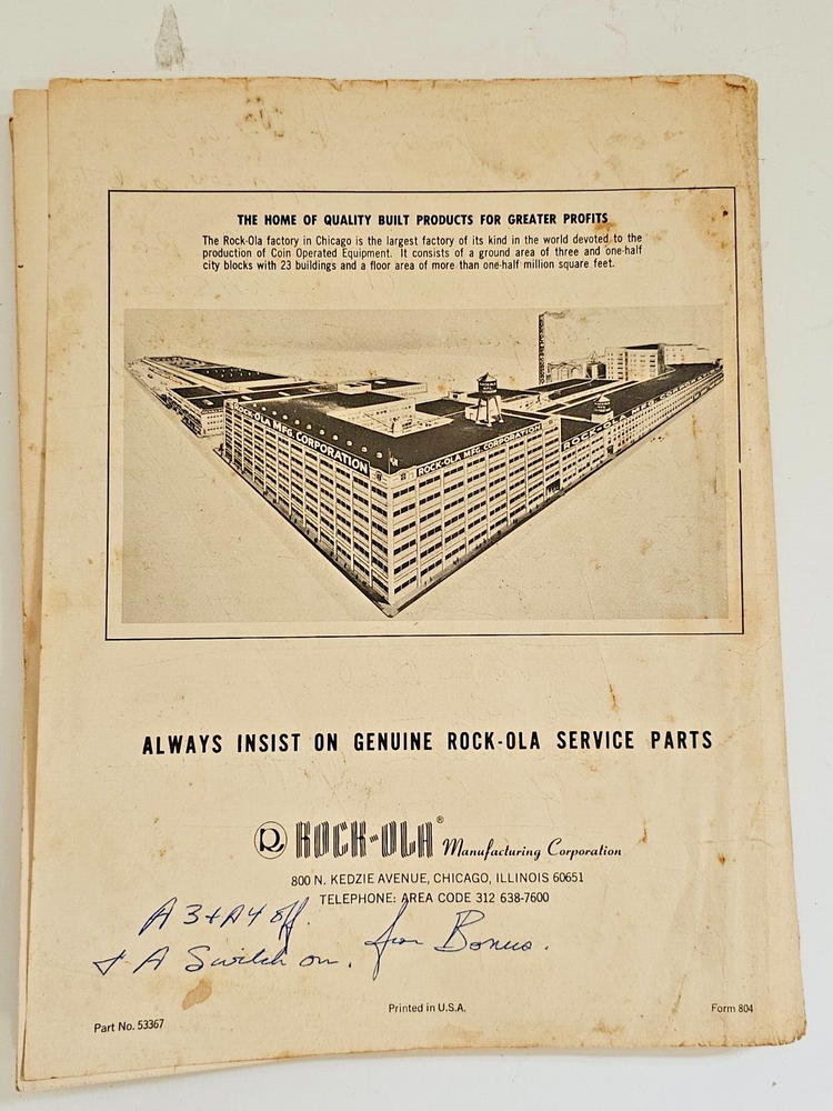 ROCK-OLA MANUFACTURING CORP OPERATION OF THE COMPUTERIZED PHONOGRAPH JUKEBOX