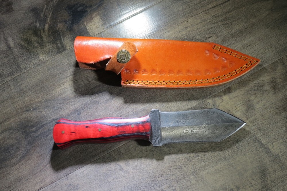 Coffin Handle Dagger Point fighting knife w/red laminate handle hand made