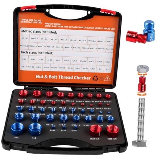 Thread Checker Set, 44 PCS Thread Gauges with 23 SAE Inch & 21 Metric Sizes,