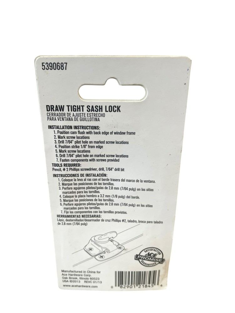 ACE Draw Tight Sash Lock Satin Nickel Window Security Latch 5390687