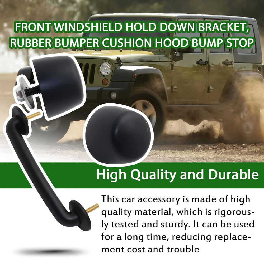 Front Windshield Hold down Bracket, Rubber Bumper Cushion Hood Bump Stop Compati