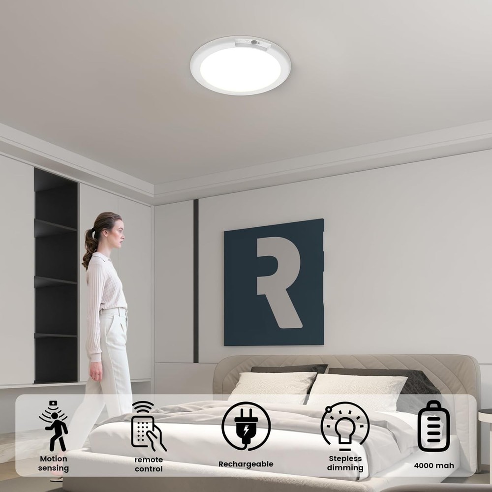 Rechargeable Motion Sensor Light with Remote Wireless Ceiling Light Battery O...