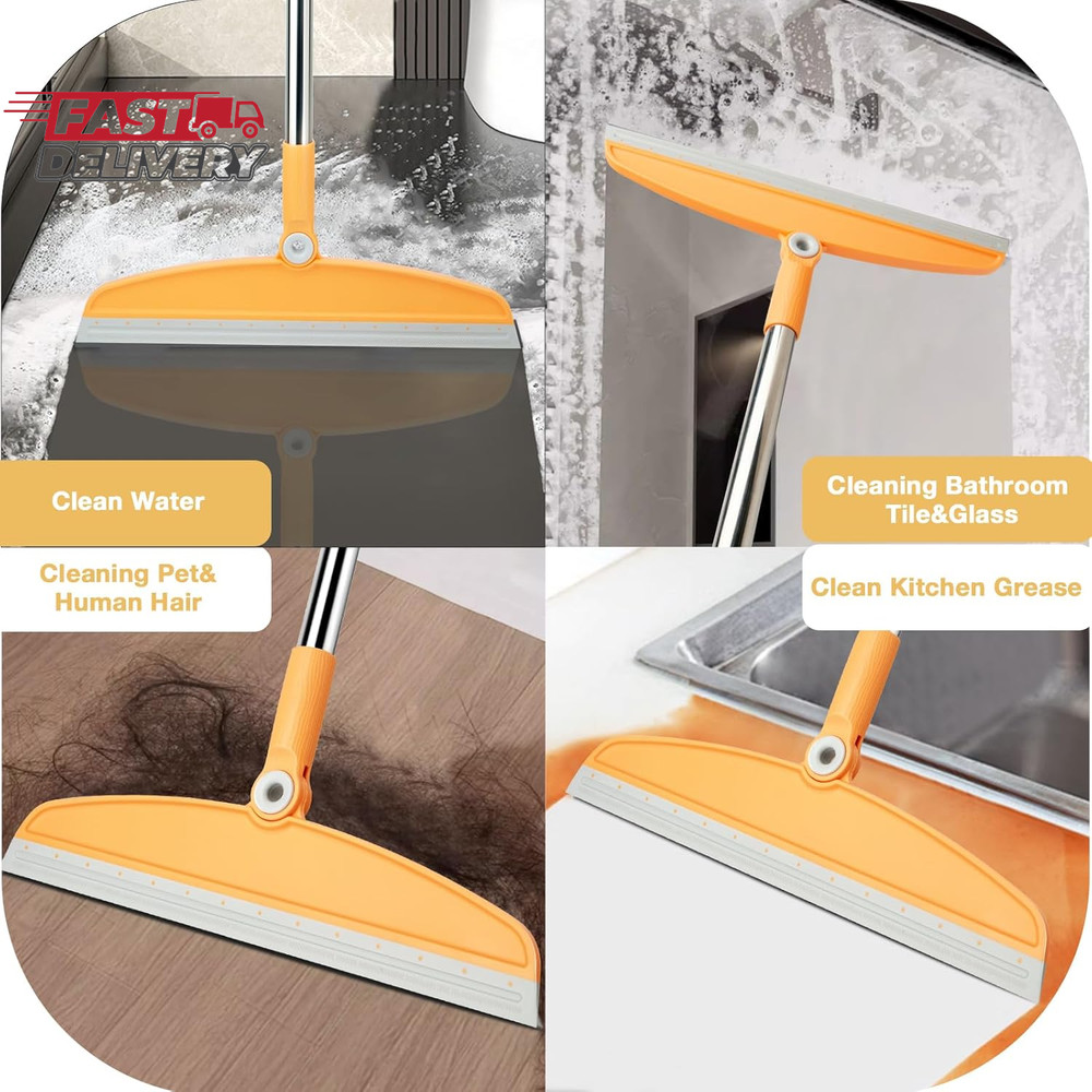 Silicone Air Broom,Multifunction Broom with Long Handle，Adjustable Rubber Squeeg