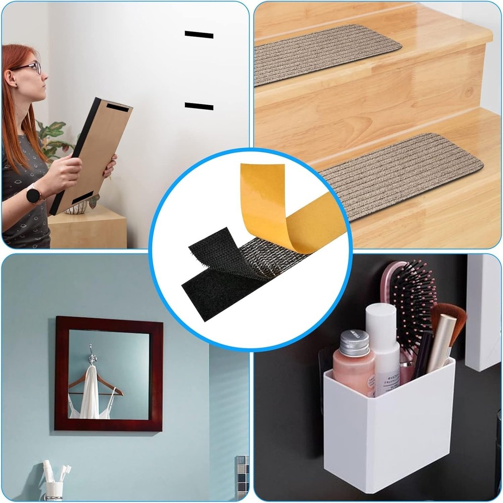 Reclosable Double Sided Hook and Loop Strips - 12 Sets, 2x4in for Easy Mounting