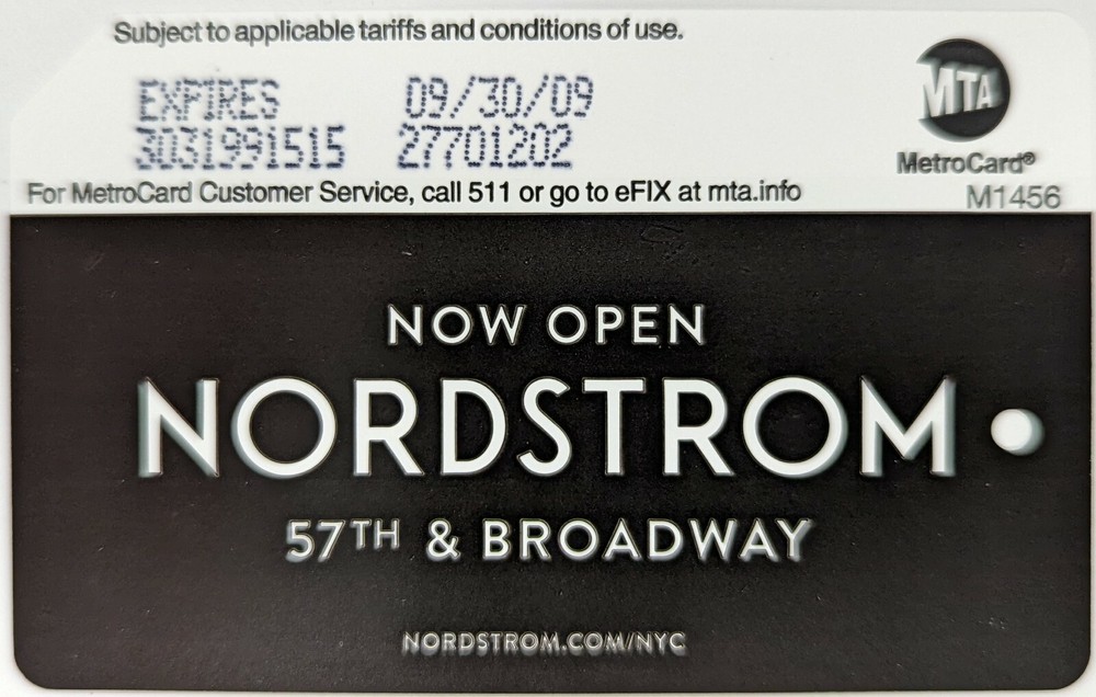 NORDSTROM, Ver4,MetroCard, Expired-Mint