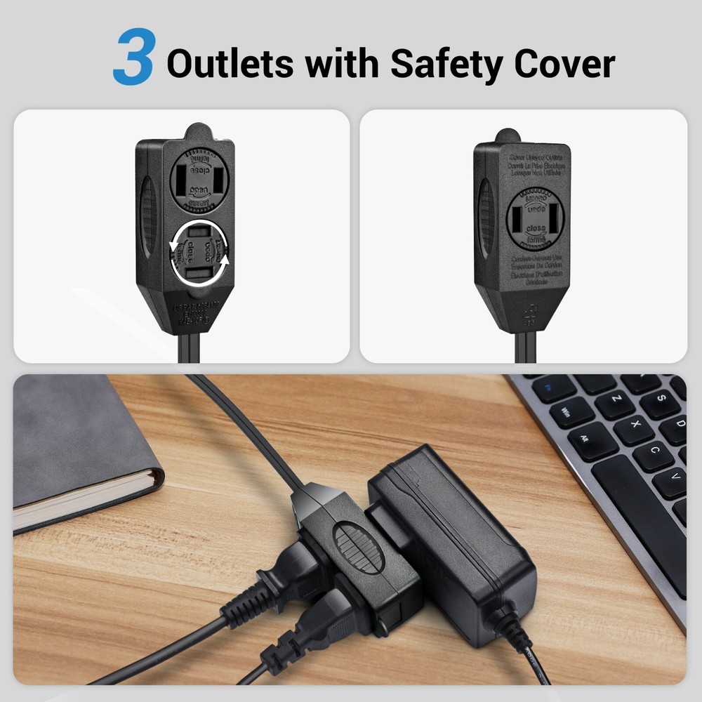 DEWENWILS 12 FT Extension Cord with Multiple Outlets ON/Off Switch Flat Plug