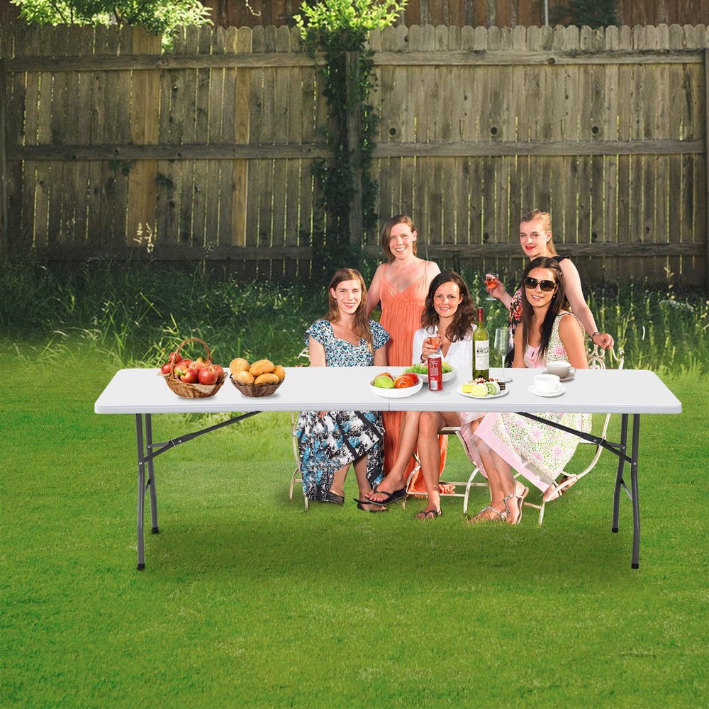 2PCS 8FT Folable Camping Table w/Handle Lock Dining Table Picnic Camping Table