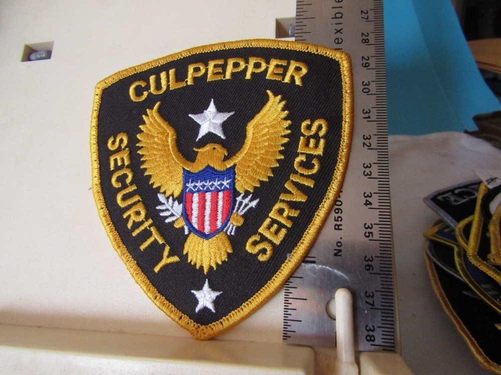 Culpepper Security Services patch Virginia VA NOS 4.25" tall black gold eagle