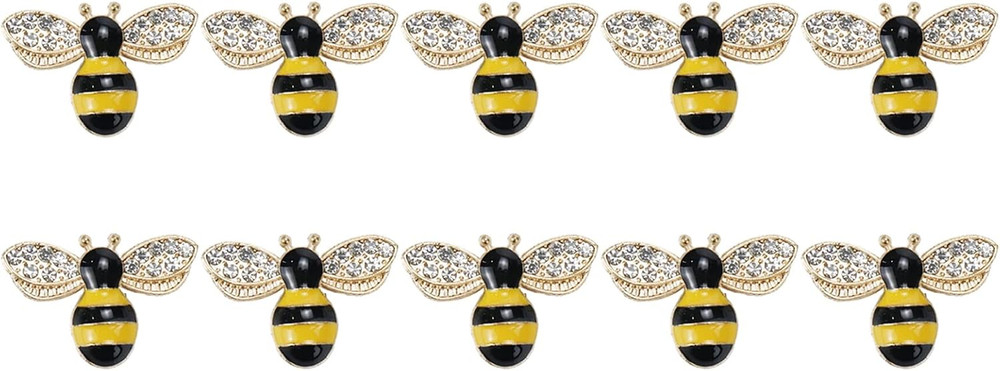 10Pcs Bee Rhinestone Enamel Craft Bee Rhinestone Flatback Button Tiny Cute Craft