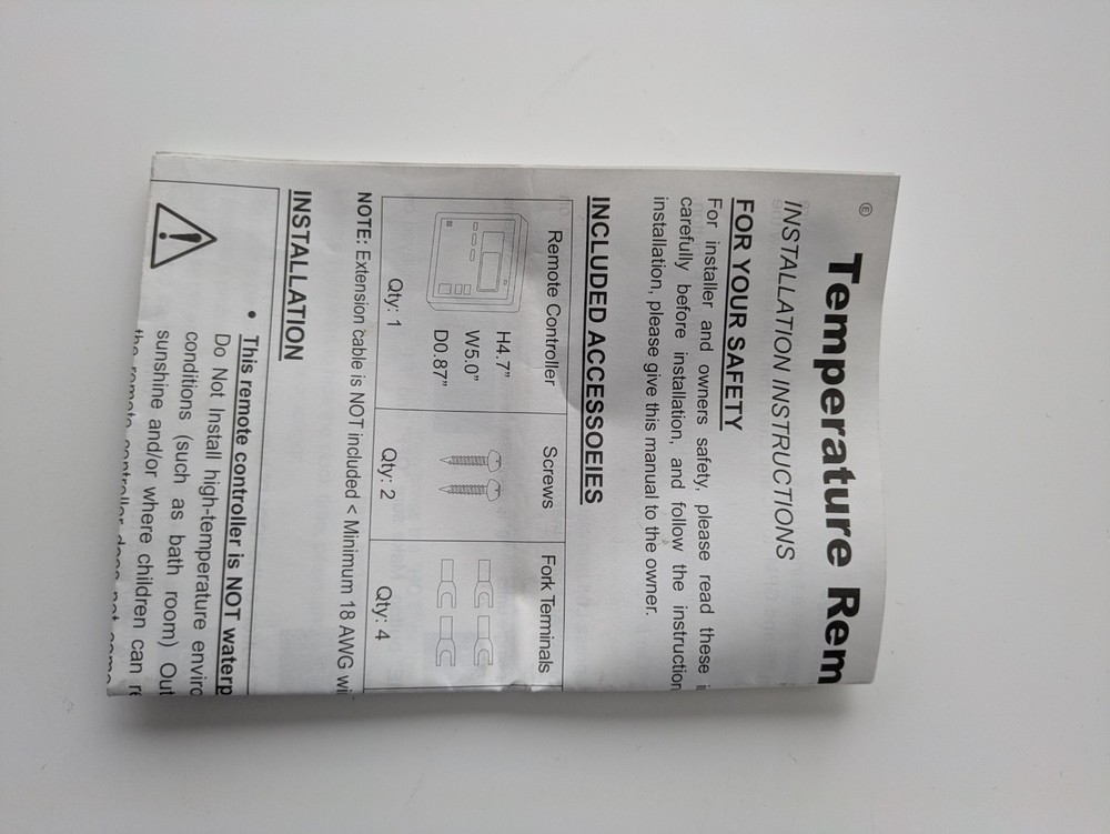 Takagi TM-RE40 - A.O.Smith 9008172005 Temperature Remote Controller
