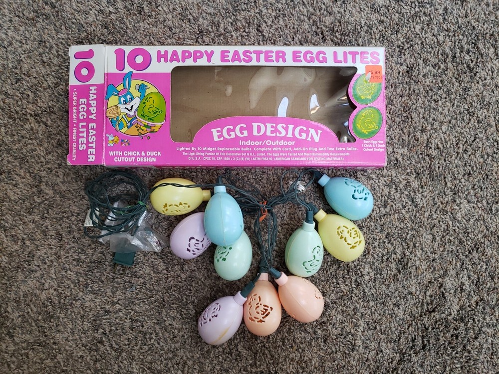 Vintage Plastic Egg Chick Duck Cut Out Out/Indoor Hanging String Lights Pastels