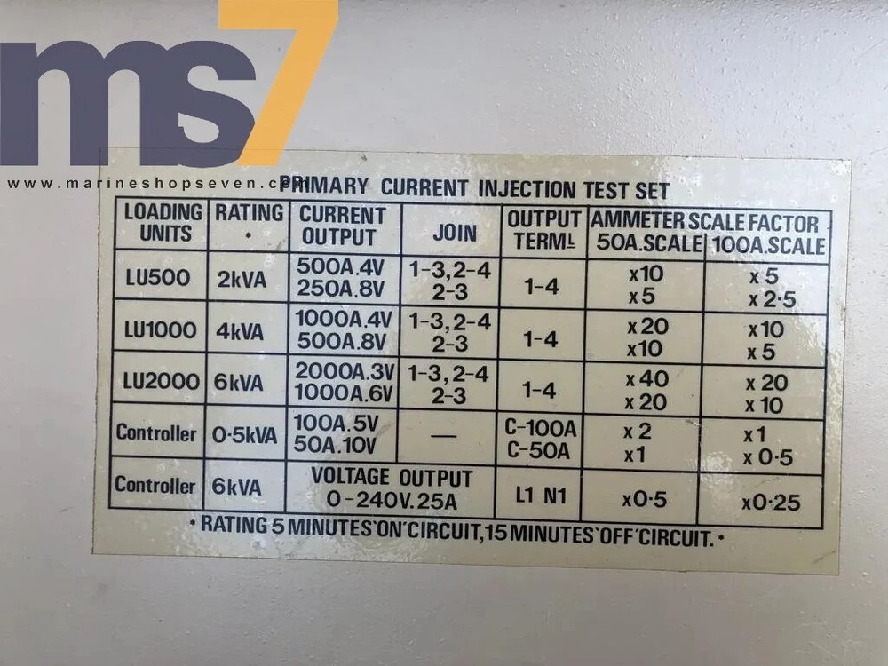 T&R PCU.1 PRIMARY CURRENT INJECTION TEST SET LU1000 LOADING UNIT & 100AFS FILTER