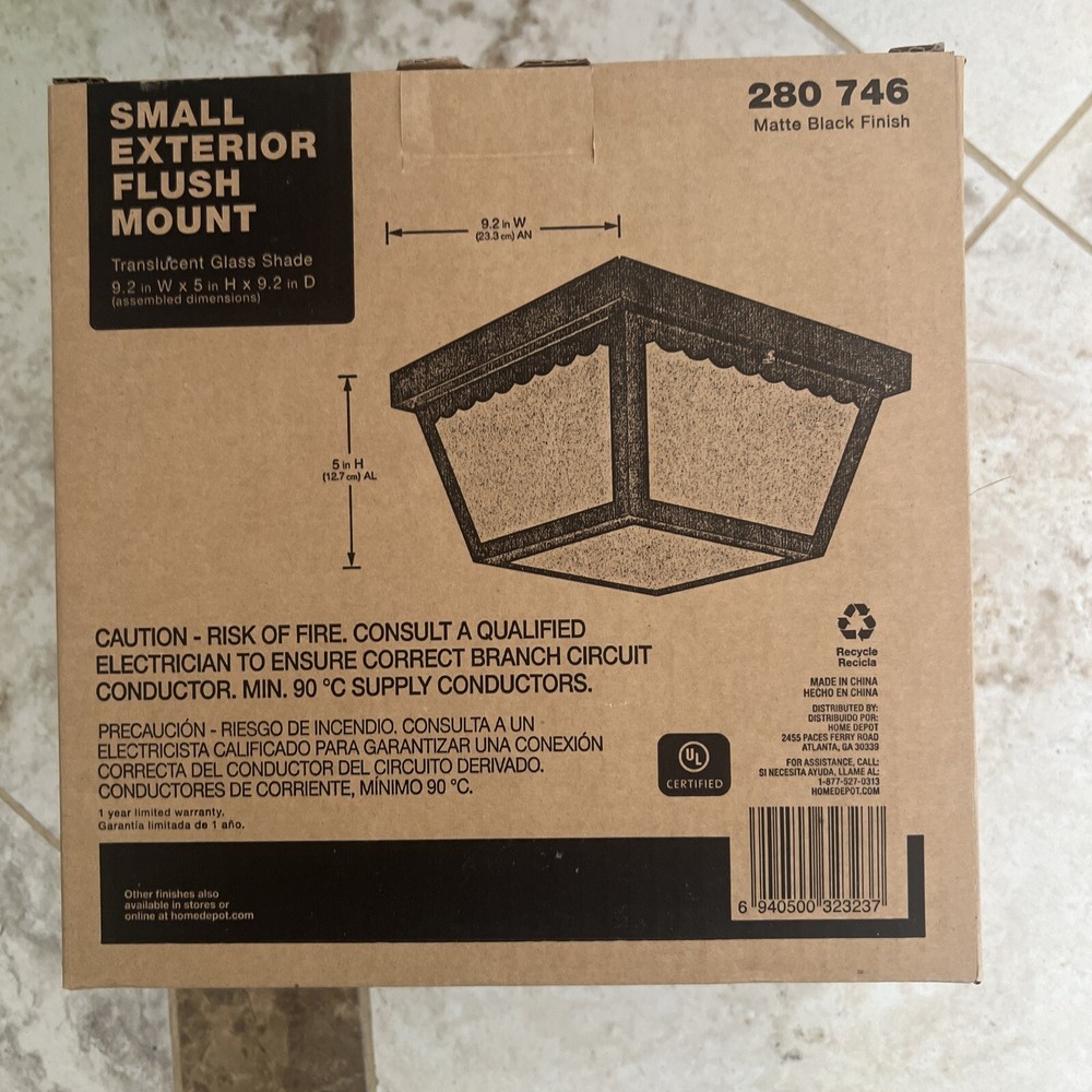 Exterior Flush Mount Lighting 9x5 Ceiling 2-Light Bulb Black/Translucent Glass