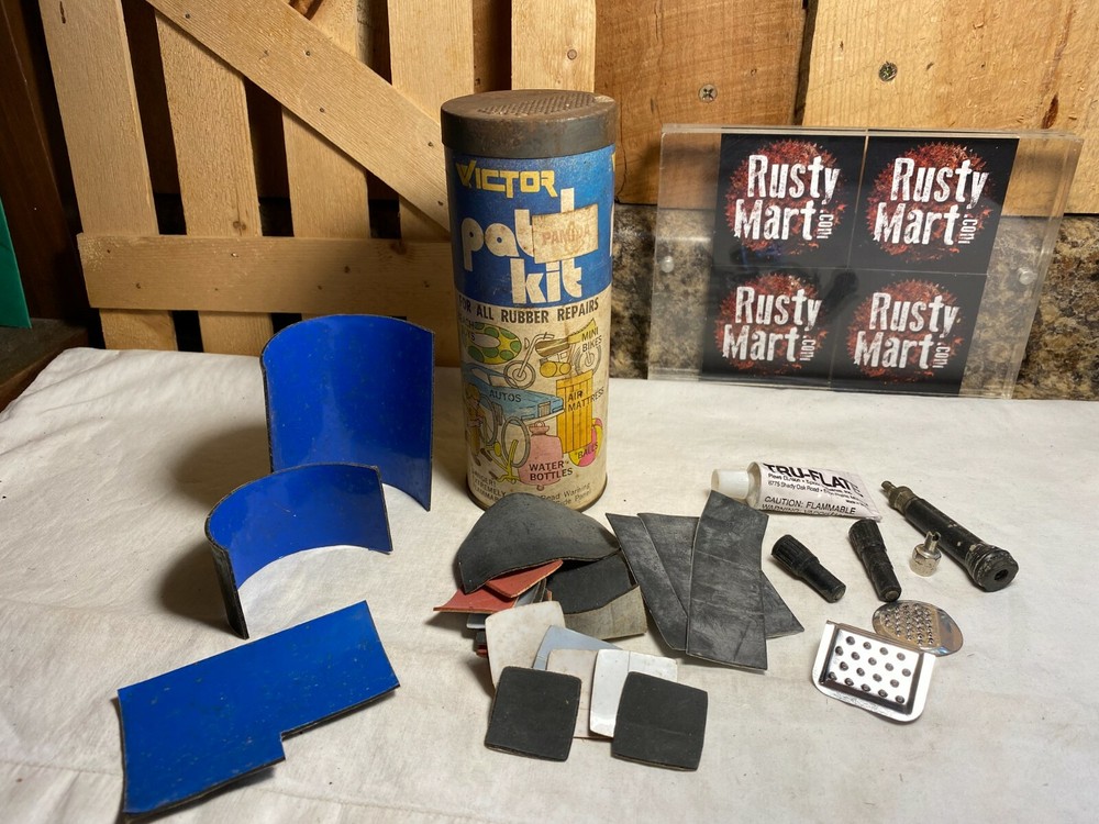 Vintage Advertising Victor Patch Kit Container with Some Original Contents