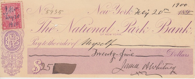 JAMES A. WHITNEY signed bank check