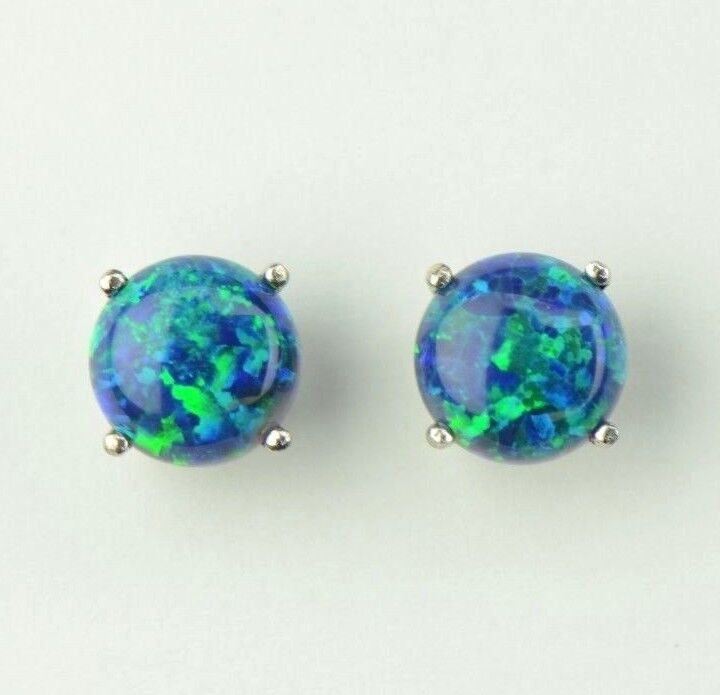 925 Sterling Silver Round Opal stud Earrings