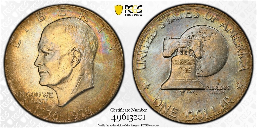 🔥1976-P Eisenhower Dollar Type 2 PCGS MS65 - TONED RAINBOW MONSTER!!!🔥