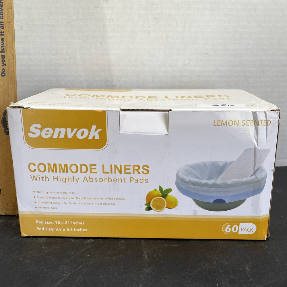 Senvok 60 Pack Commode Liners with Absorbent Pads Lemon Scent