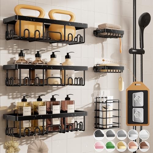 Shower Caddy 6-Pack, 6-Piece Set for Master Bathroom(Rustproof Upgrade) Black
