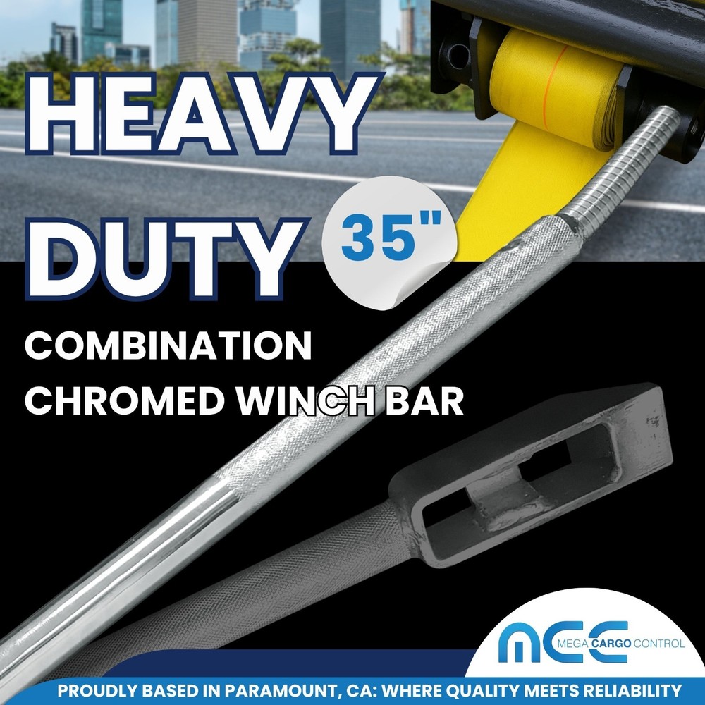 2 Pack Chrome 35" Combination Winch Bar for Flatbed Trailer Tie Down Strap