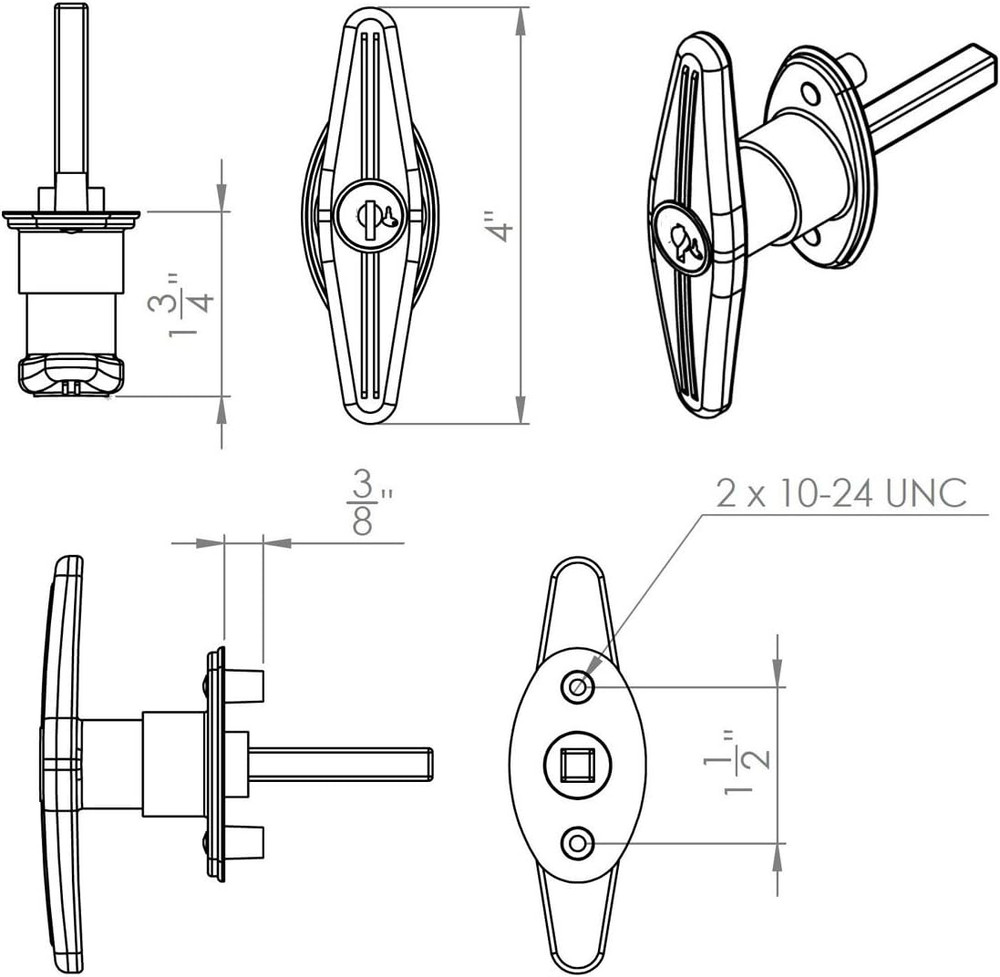 Bauer Products Matching Set Locking T-Handle | Complete Kit | Keyed with Key J32