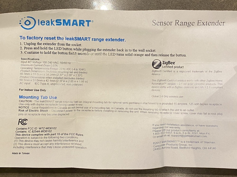 LeakSmart Zigbee Range Extender 1