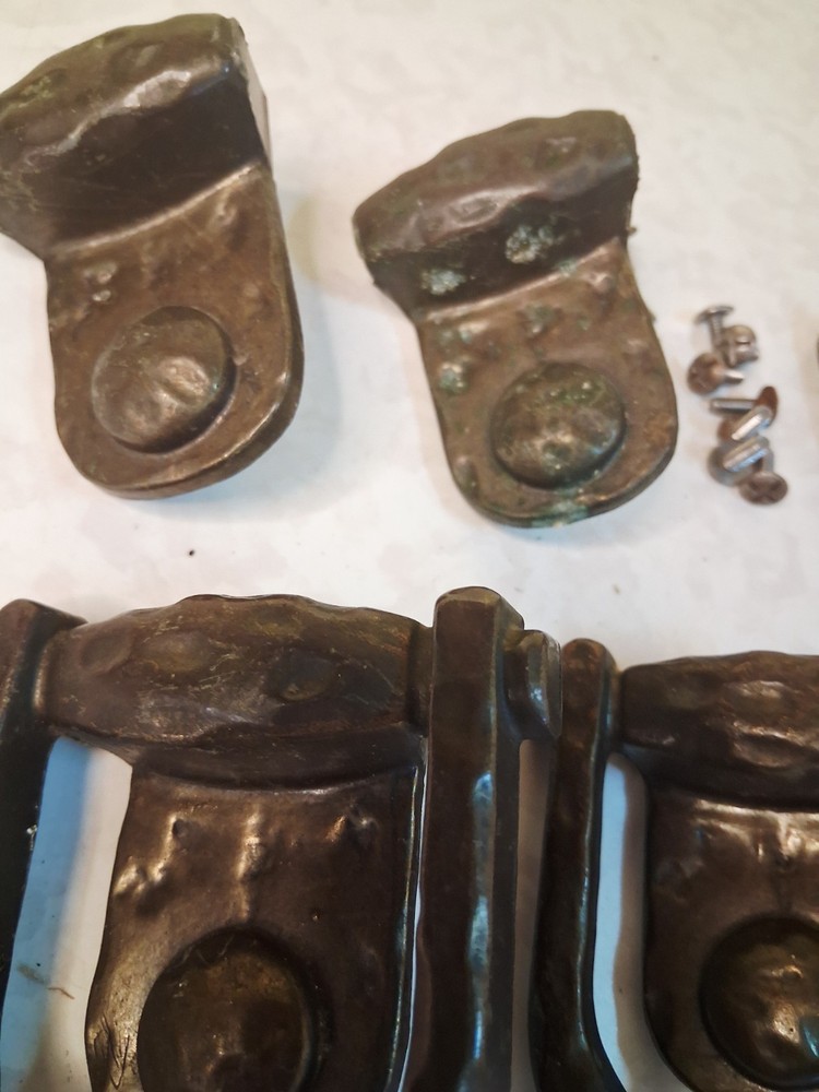 6 Vintage hammered Hardware Brass Drawer Pull Stirrup Handle Arts & Crafts T6