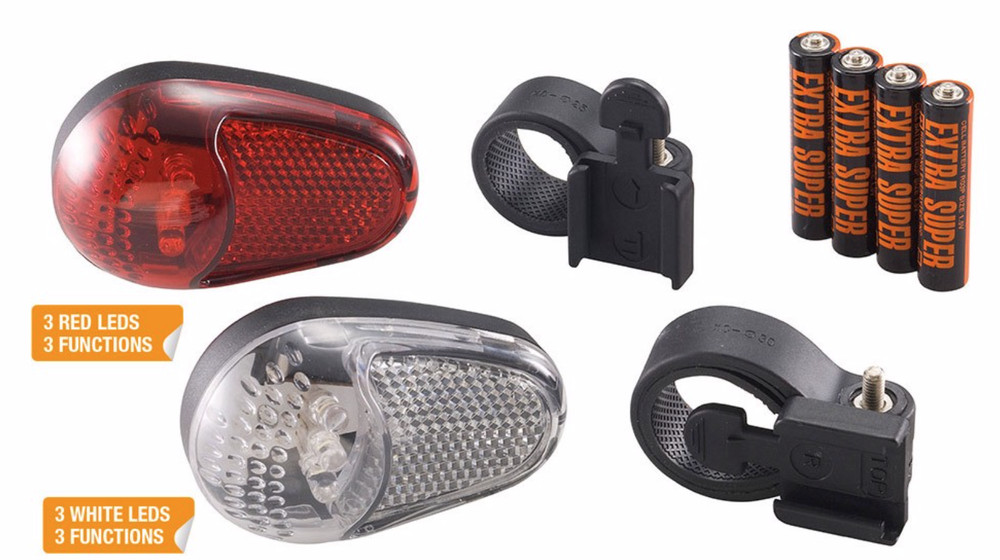 LED front rear lights 3 functions universal batteries for bicycles