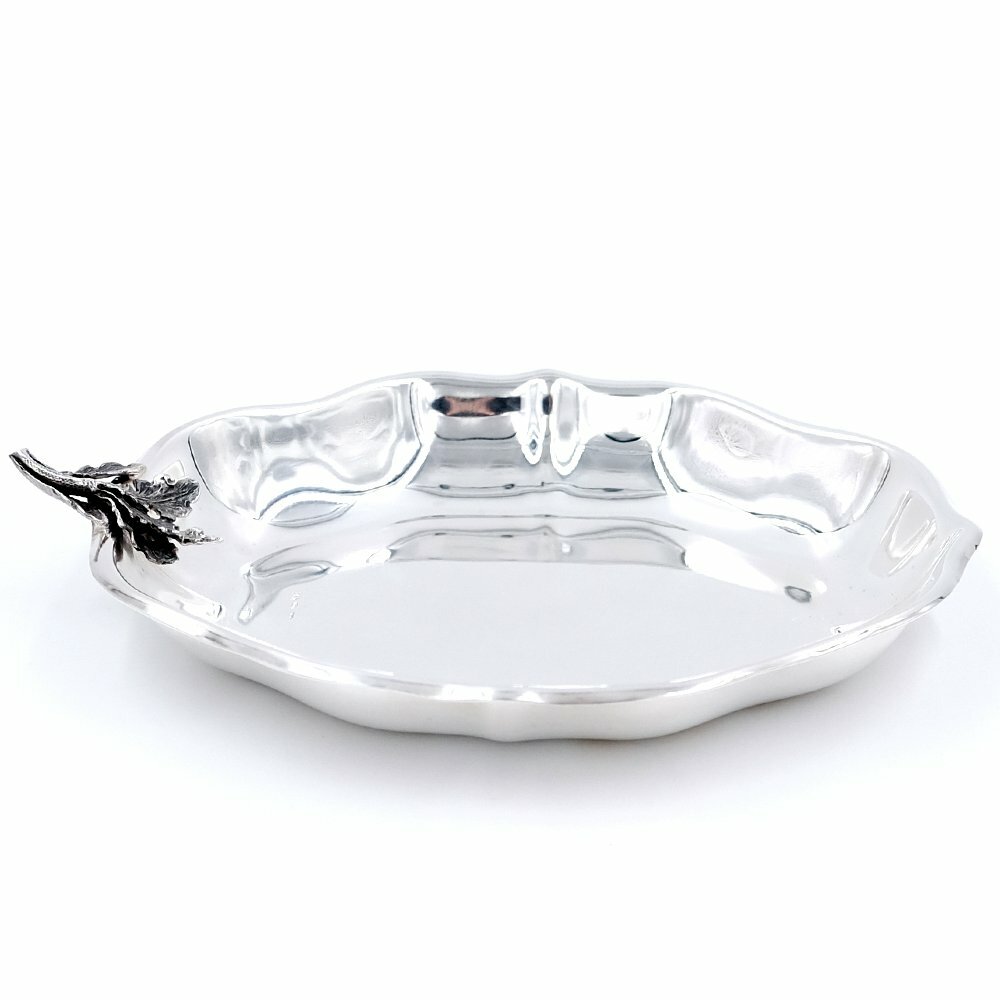 Italian Solid Silver Glossy Bon Bon Bowl with Oak Leaf