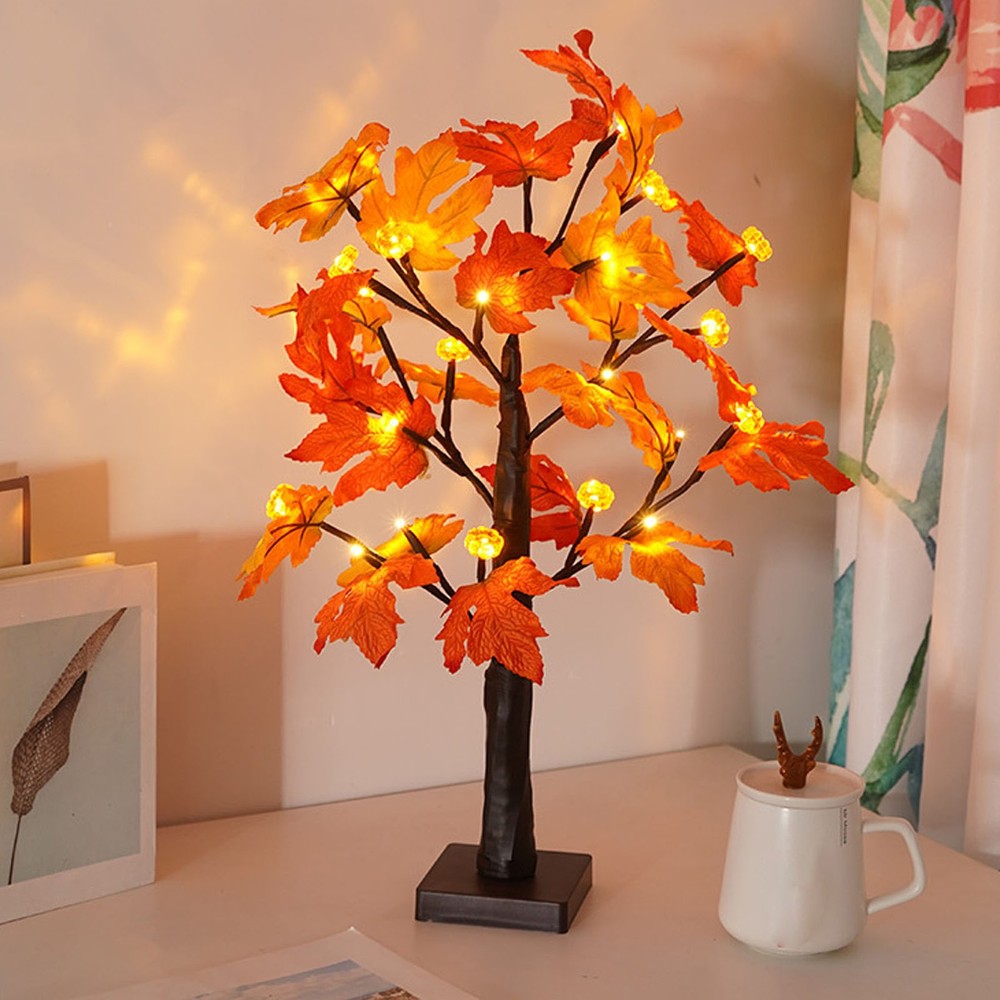 24in Fall Maple Tree With 24 LEDs Soft Light For Xmas