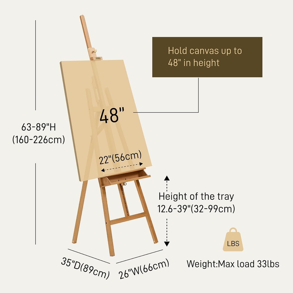 ATWORTH Studio Art Easel,Solid Beech Wood Artist Natural