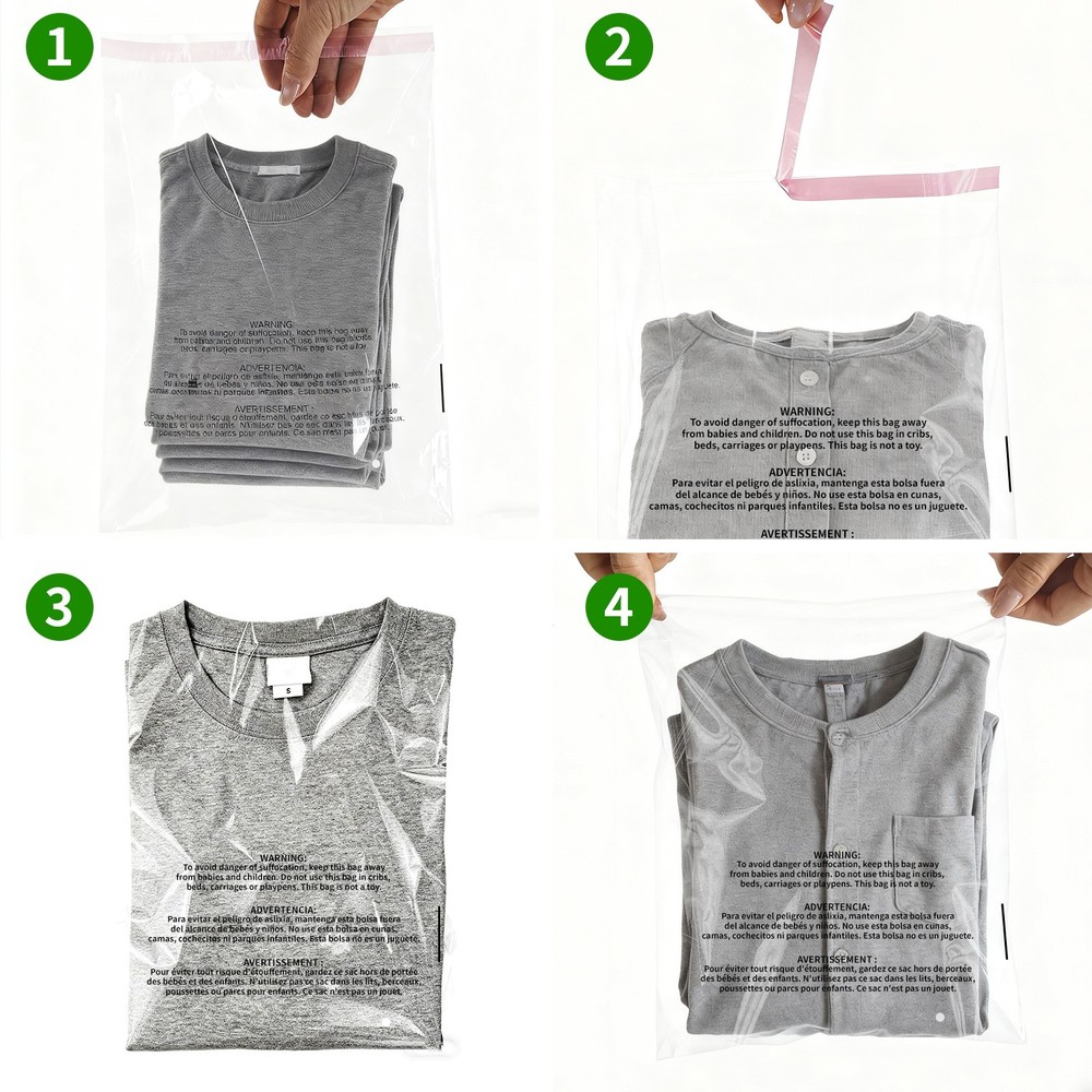 Self Seal Plastic Bags 1.5 mil Clear with Suffocation Warning Printed